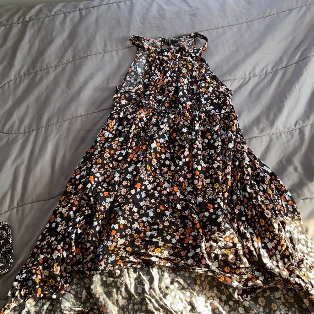 Torrid Size 1 High/Low Black Floral Strapless dress